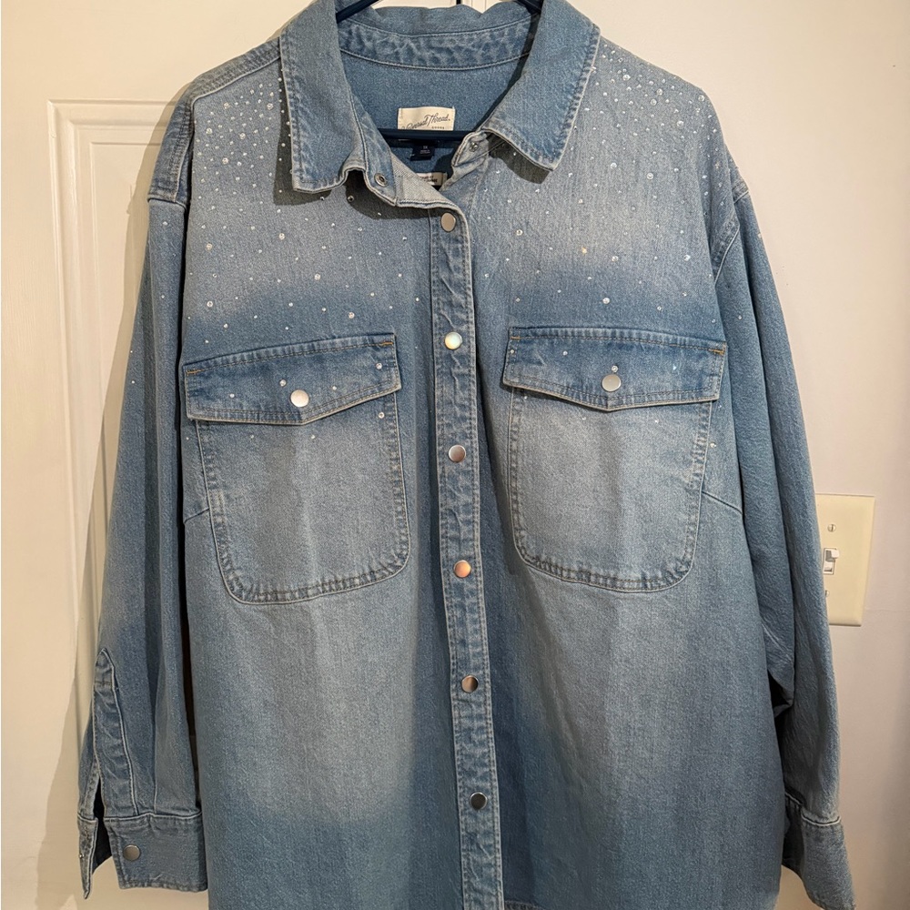 Universal Thread Light Blue Denim Snap-Front Shirt - image 1